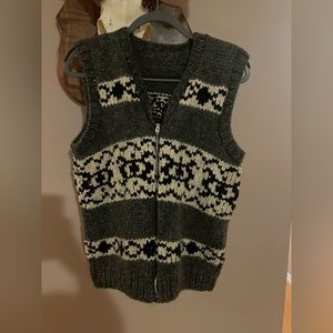 Authentic 100% Wool Cowichan Vest in Grey, Black and White